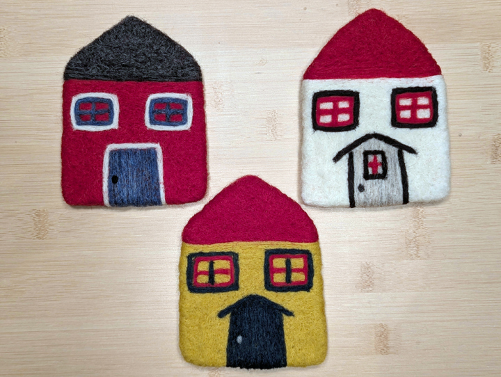 A felted set of coasters inspired by the historic houses of Trinity, NL.