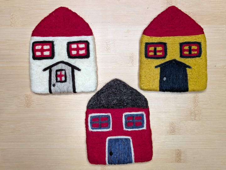 A felted set of coasters inspired by the historic houses of Trinity, NL.